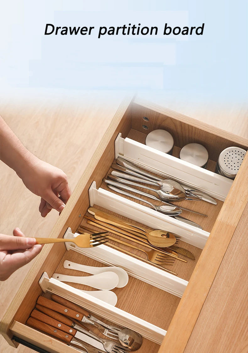 1pc Retractable Drawer Storage Partition Board  Sorting baffle Multi-functional kitchen Tableware Underwear Cosmetics Organizer