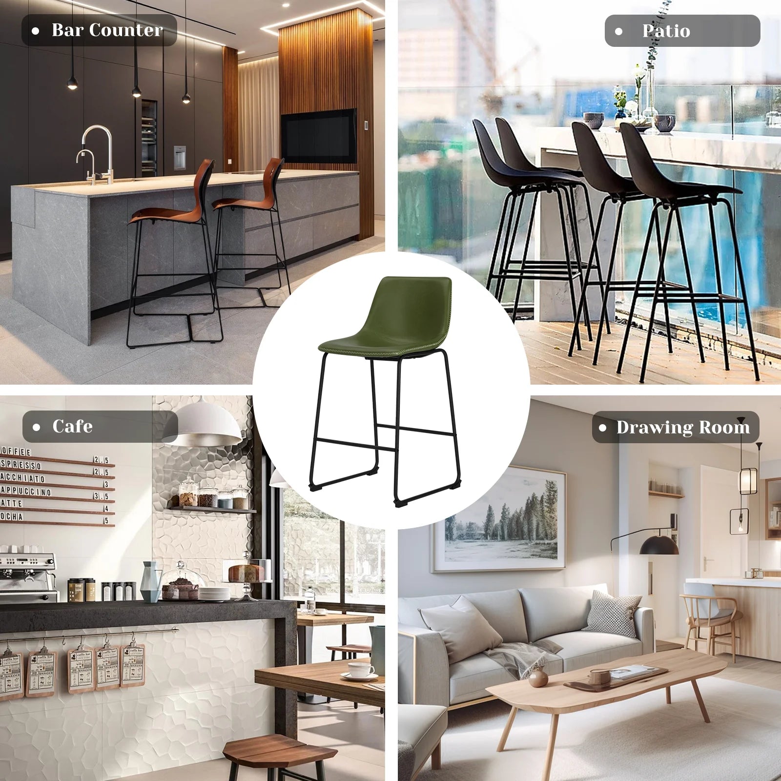 JHK 2 Pack Pu Leather Counter Height High Chair For Home and Office Comfortable Sponge Cushion Outdoor and Indoor Sturdy Chairs