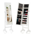 JHK Living Room Jewelry Armoire Cabinet 47.3 Inch Full Length Jewelry Organizer Standing Mirror Makeup Organizer Storage