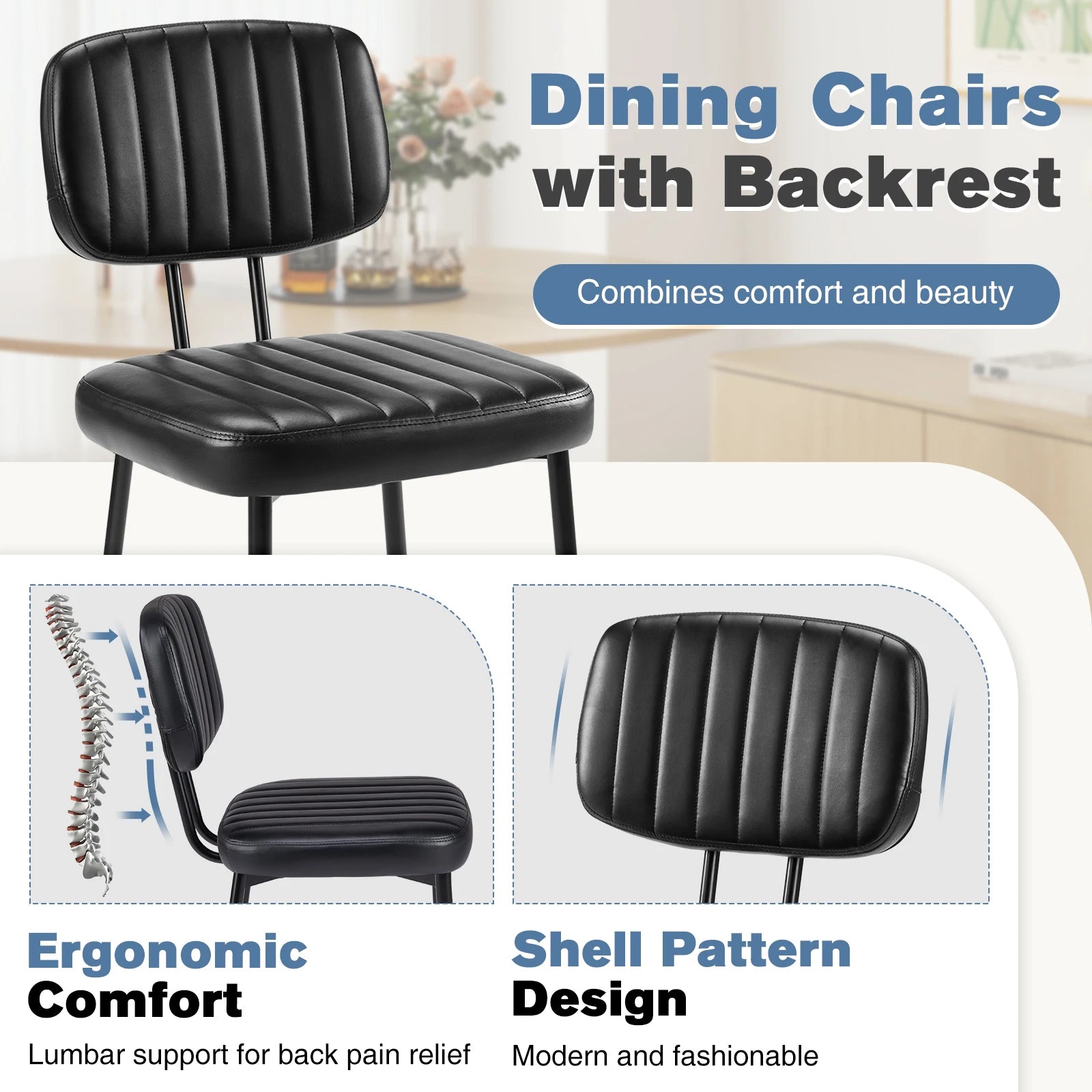 JHK Armless Set of 2 Office Chair Ergonomic Back Lumbar Support PU Leather  Foam Sponge Cushion Seat Modern Computer Chair