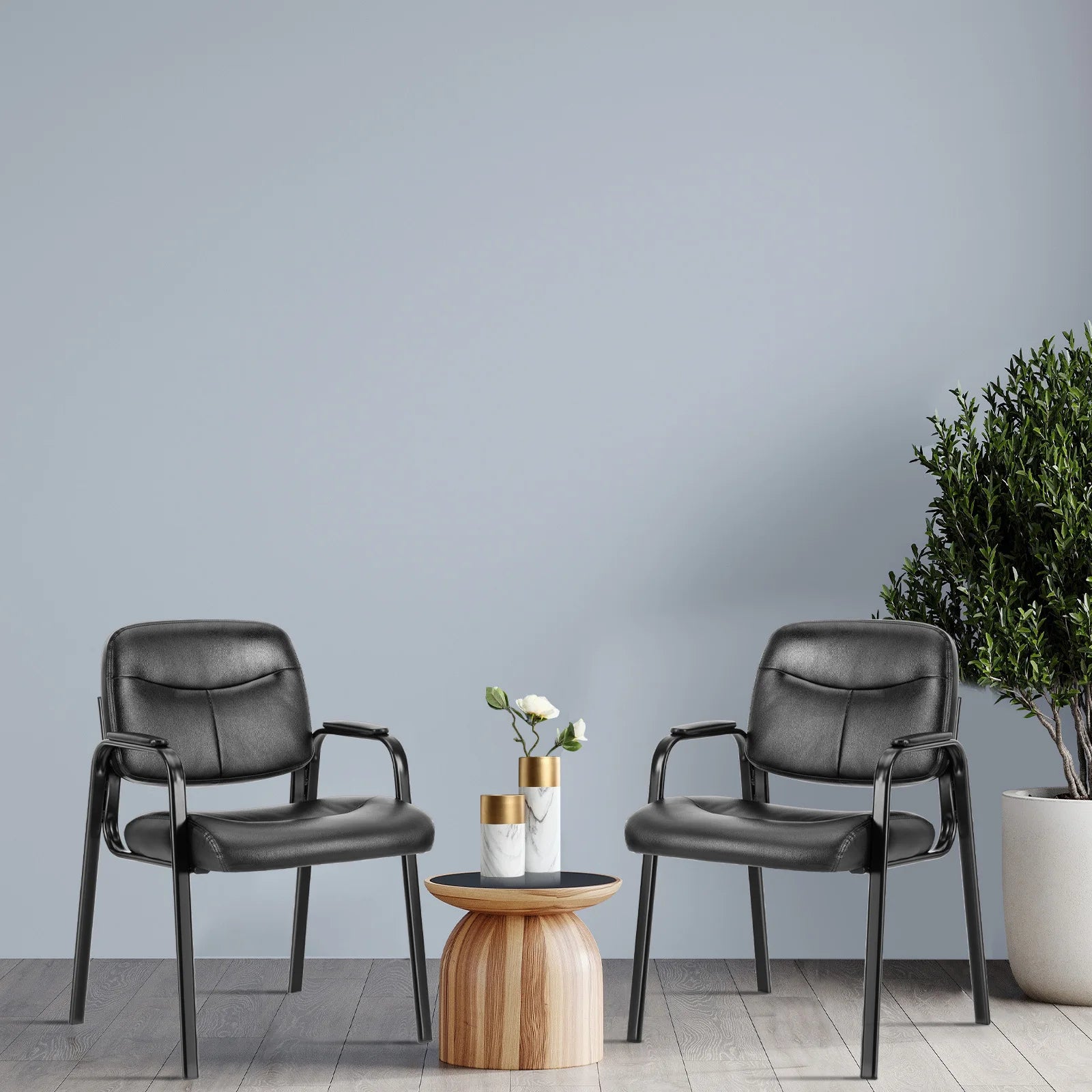 JHK Pu Leather Waiting Room Chair Comfy Guest Chairs with Padded Arms for Reception Conference Side Office Desk Home Furniture