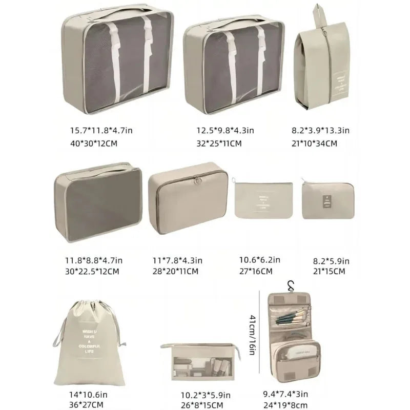 7/8/9/10 Pcs Set Travel Organizer Storage Bags Suitcase Packing Cubes Set Cases Portable Luggage Clothes Shoe Tidy Pouch Folding