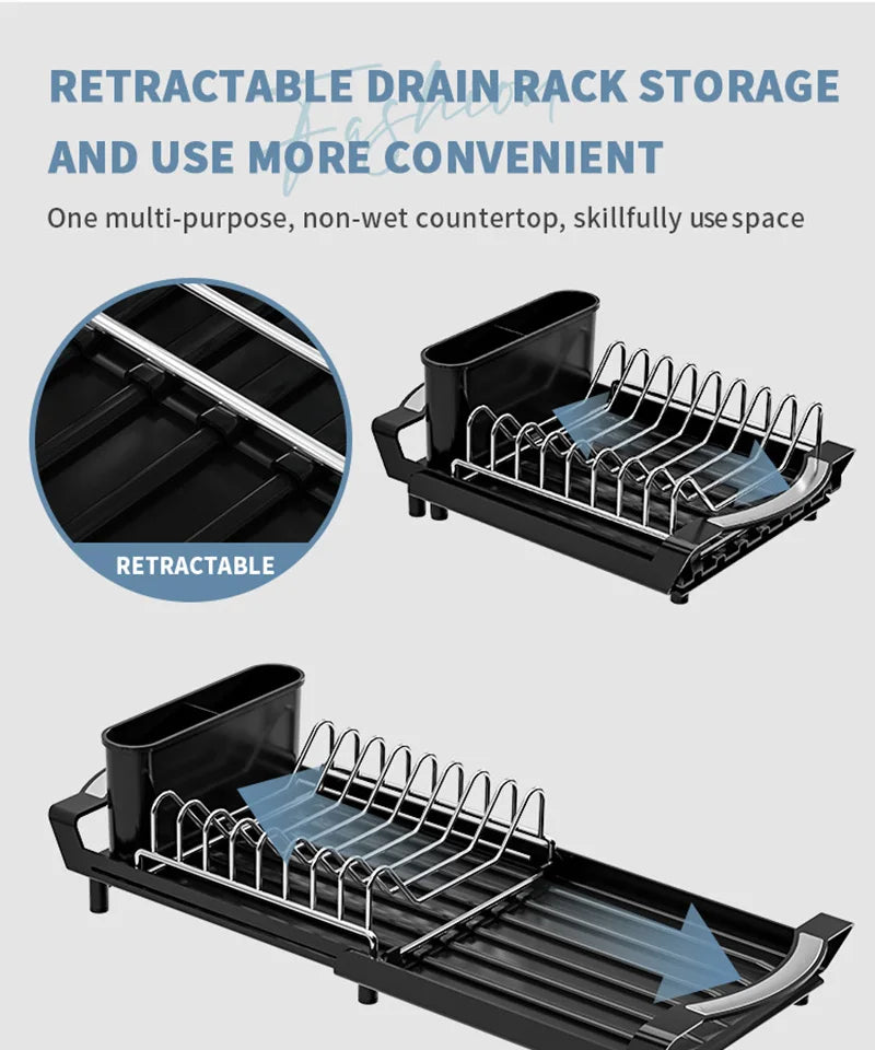 1pc Single-layer Draining Rack for Kitchen Bowls Dish Drainer Retractable Kitchen Desktop Storage Rack Kitchen Counter Organizer