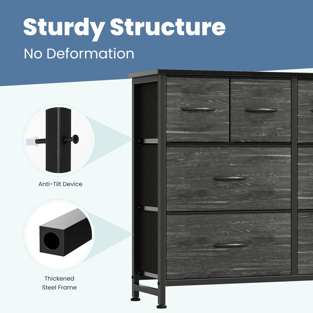 JHK Cabinet For Living Room With 8 Fabric Drawers Spacious Storage Tower for Closet TV Stand with Wood Top and Mental Frame