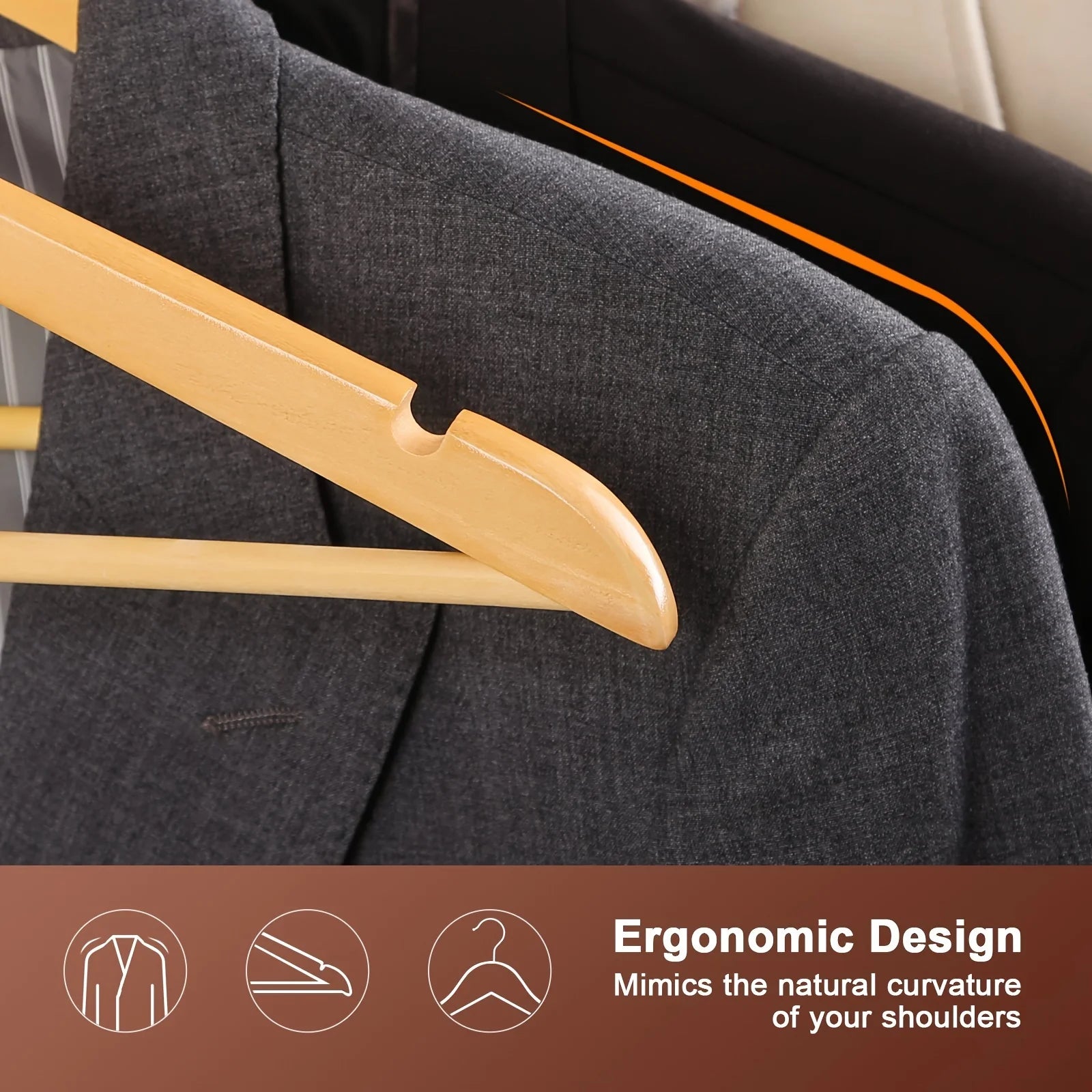 20pcs Non-Slip Wooden Clothes Hangers with Grooves, Solid Wood Clothing Rack for Wardrobe Bedroom & Clothing Store