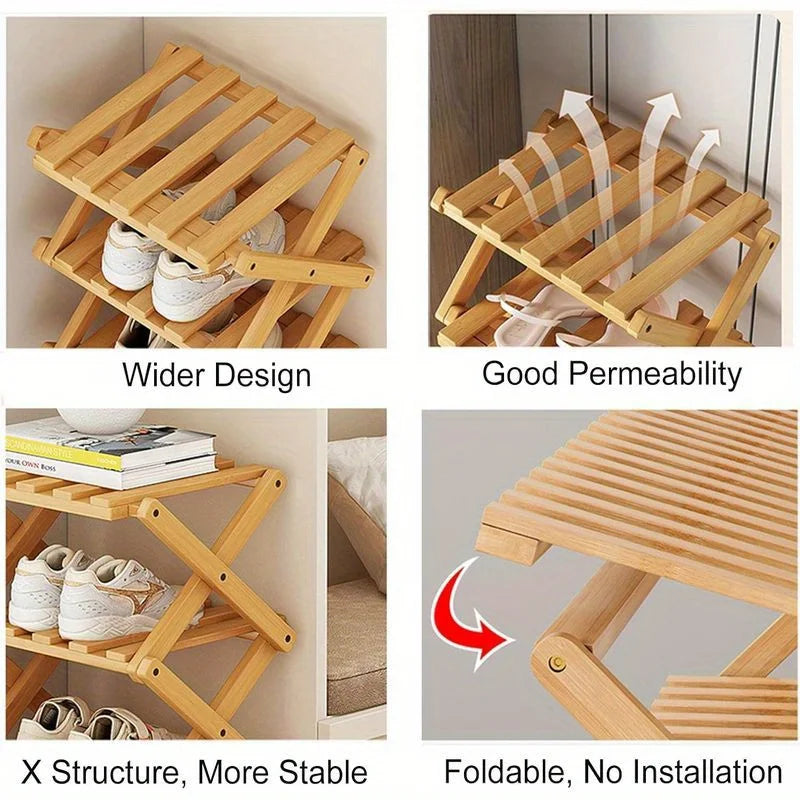 Convenient Shoe Rack, Foldable Space Saving Shelves for Home and Bedroom - Interior Entry Storage Free Footed Shoe Narrow Shelf
