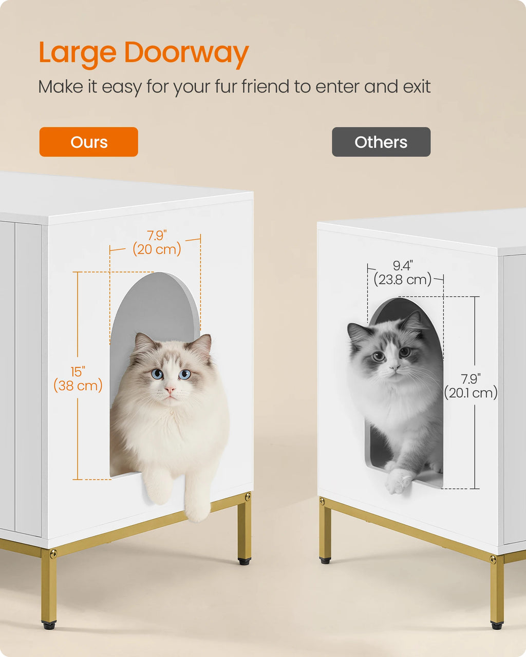 Feandrea Double Cat Litter Box Enclosure, Hidden Litter Box Furniture with Double Room, for 2 Cats, Modern Style, 47.2" Pet Hous