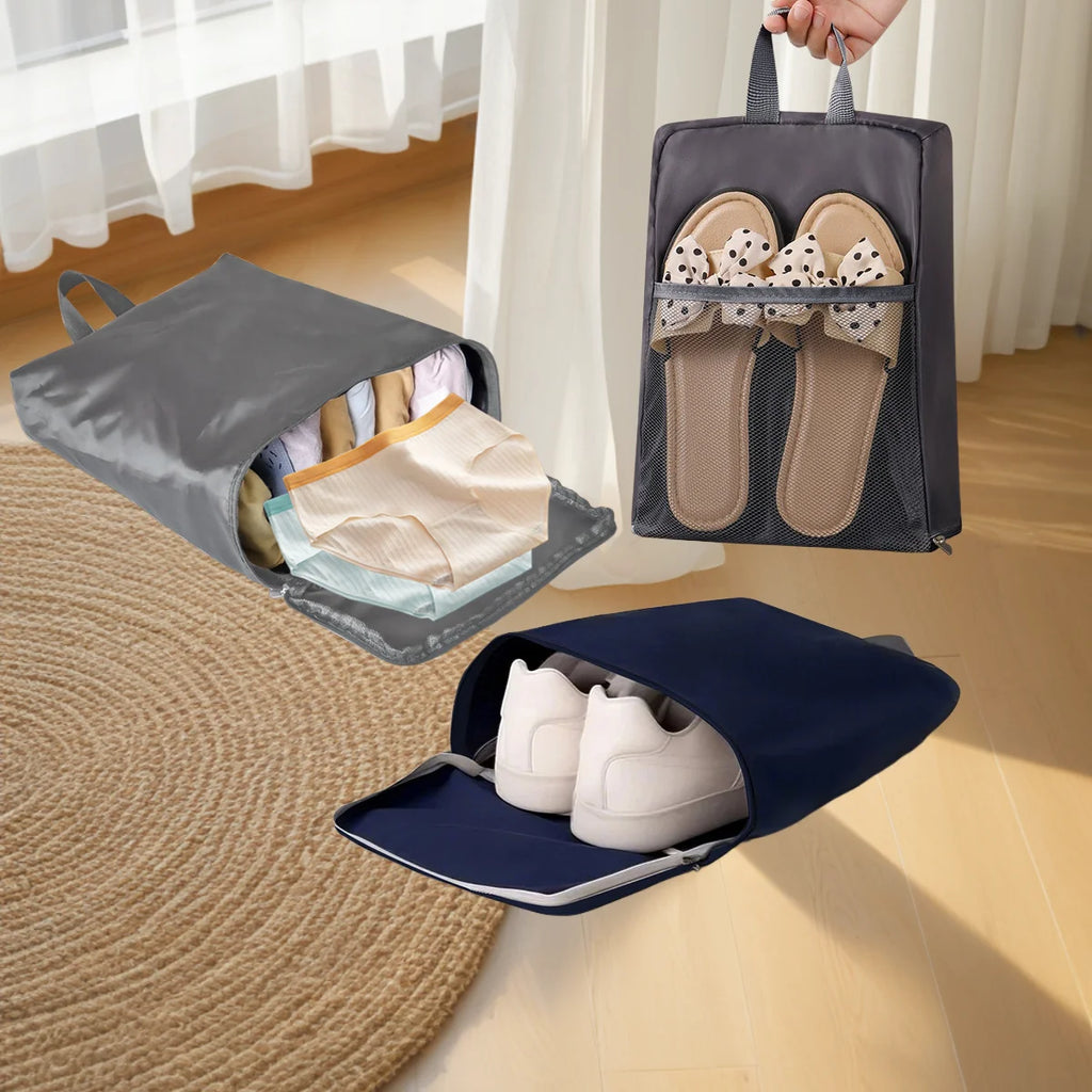 Portable Shoe Storage Bag Travel Outdoors Clothing Organizer Bags with Mesh Pouch Multi-functional Underwear Storage Handbag