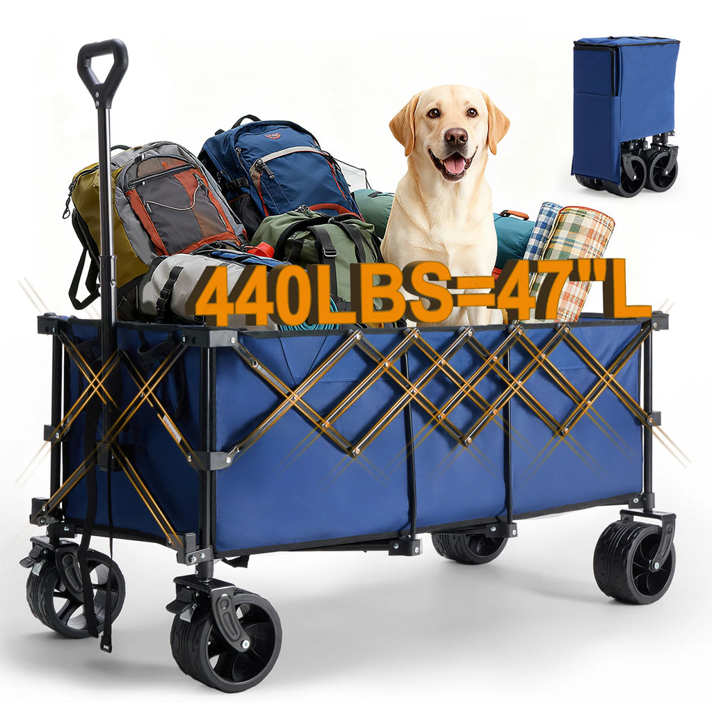 JHK Outdoor Collapsible Foldable Garden Beach Cart 440lbs Large Capacity Wagon Cart Utility Grocery Wagon for Shopping Sports