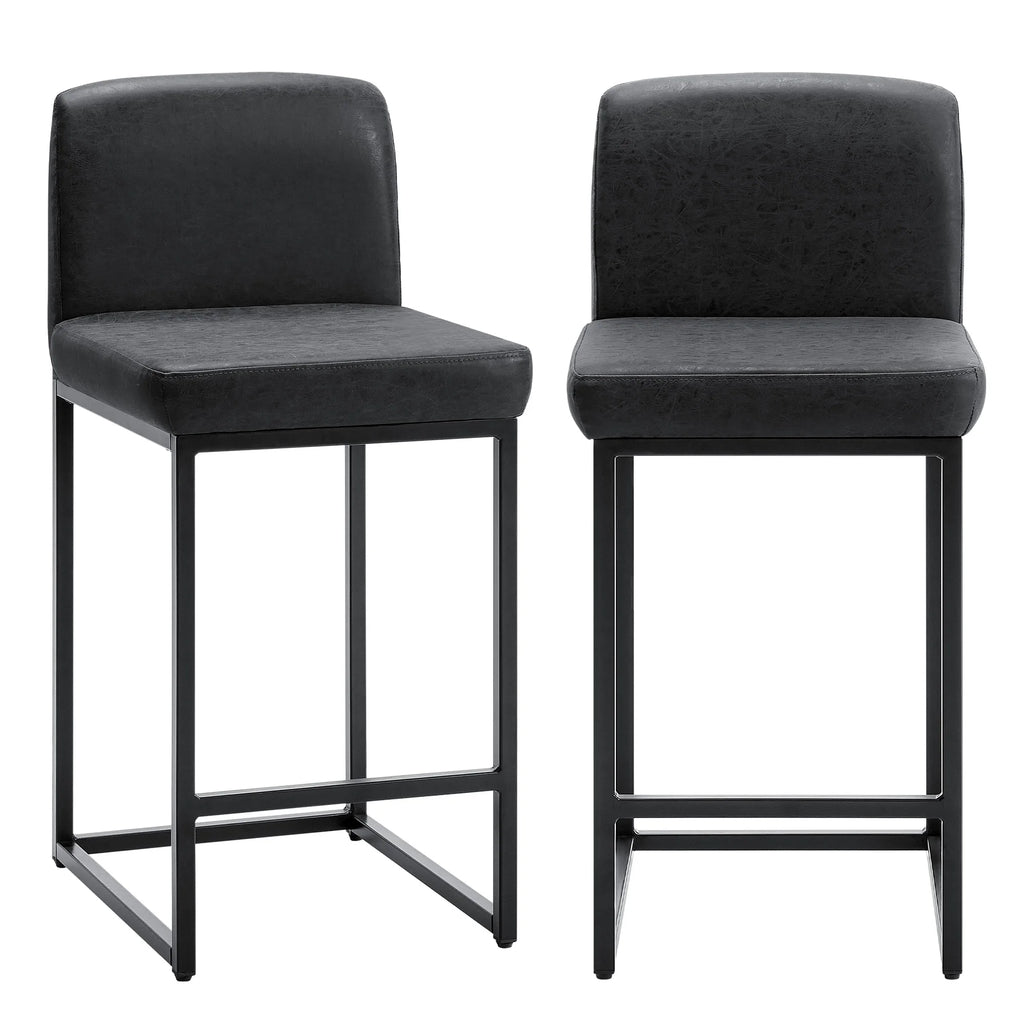 JHK PU Leather Counter Height Drawing Chair Set of 2 Ergonomic Counter Height Chairs with Metal Frame Padded Stools for Office