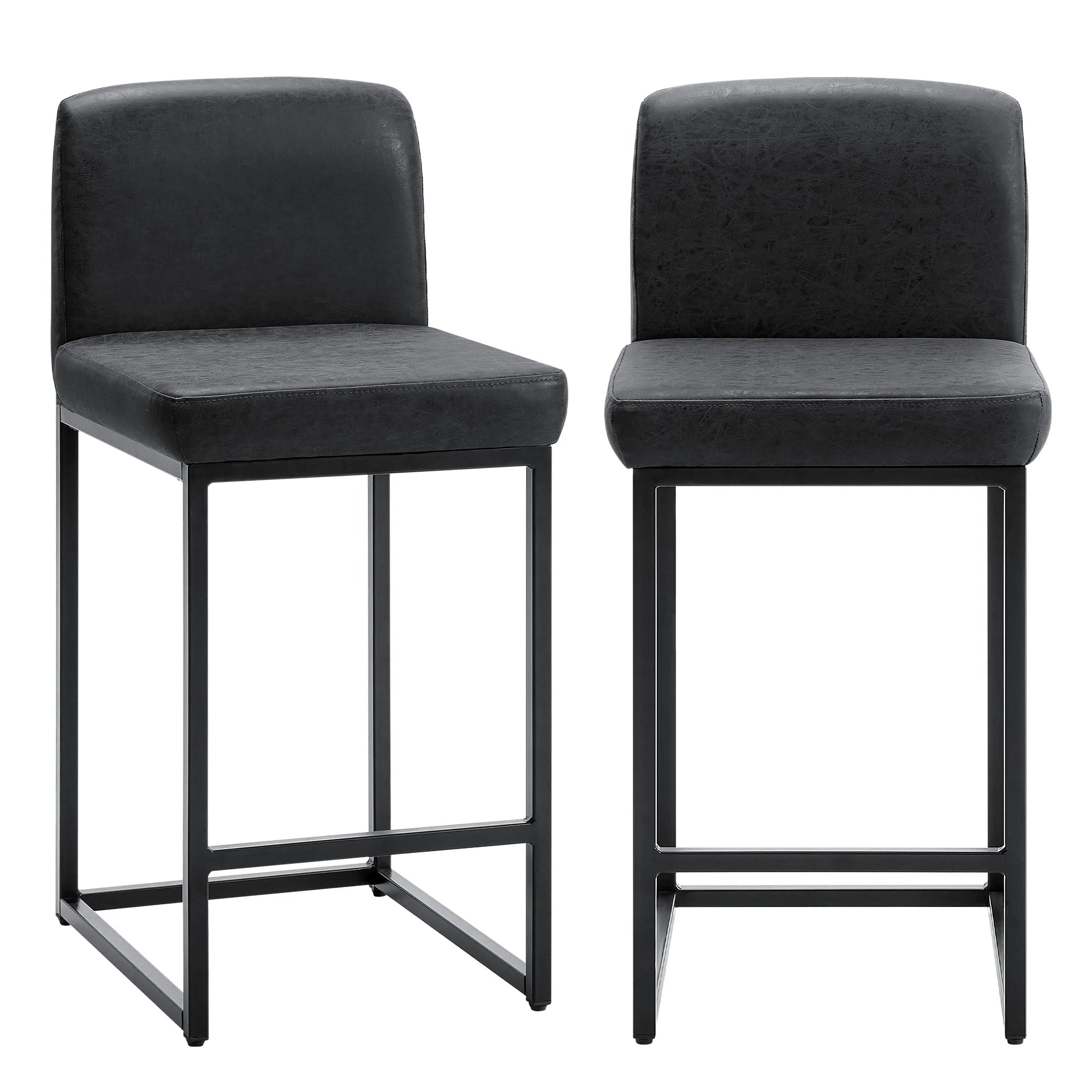 JHK PU Leather Counter Height Drawing Chair Set of 2 Ergonomic Counter Height Chairs with Metal Frame Padded Stools for Office