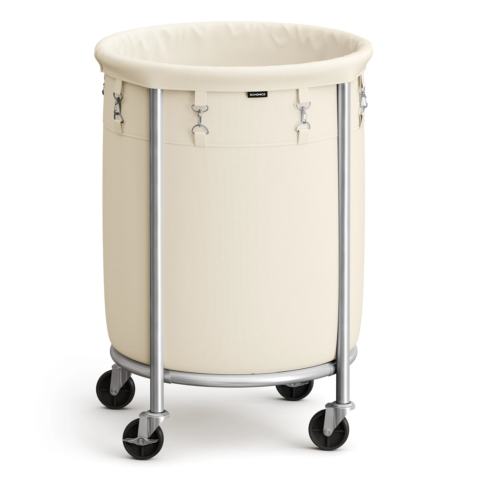 SONGMICS 29-Gallon (110 L) Laundry Basket with Wheels, Rolling Round Heavy-Duty Laundry Hamper Cart with Steel Frame and Removab