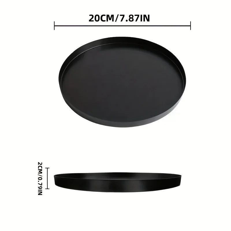 1pc Living Room Desktop Tray Bathroom Aromatherapy Tray Black Metal Round Multifunctional Desk Storage Rack
