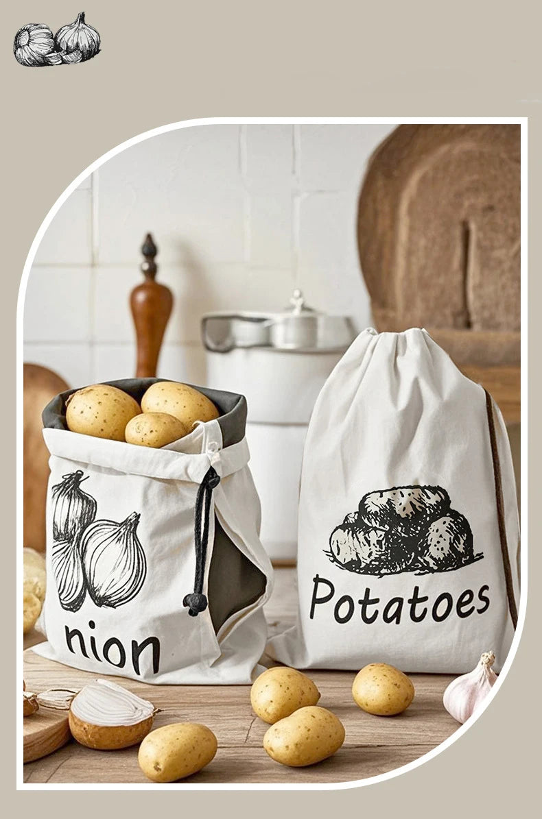 Potato Onion Garlic Storage Bag Durable Kitchen Vegetables Storage Pouch Drawstring Food Storage Bags with Zipper