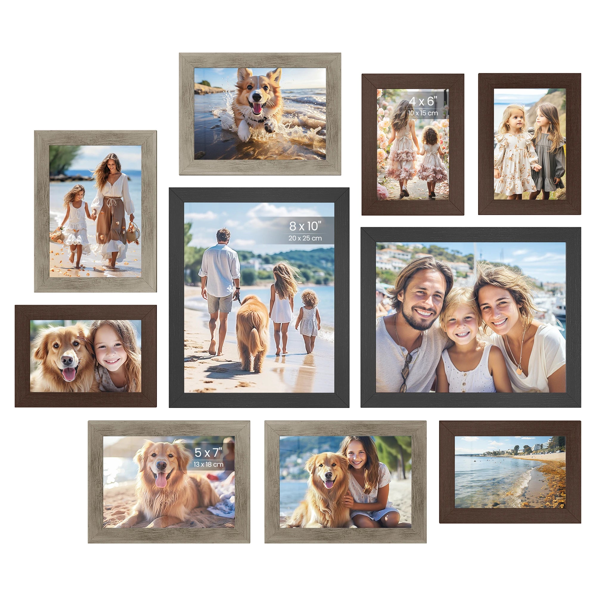 SONGMICS Picture Frames, 10 Pack Collage Picture Frames with Two 8x10, Four 5x7, Four 4x6, Photo Frame Set for Wall Gallery Deco