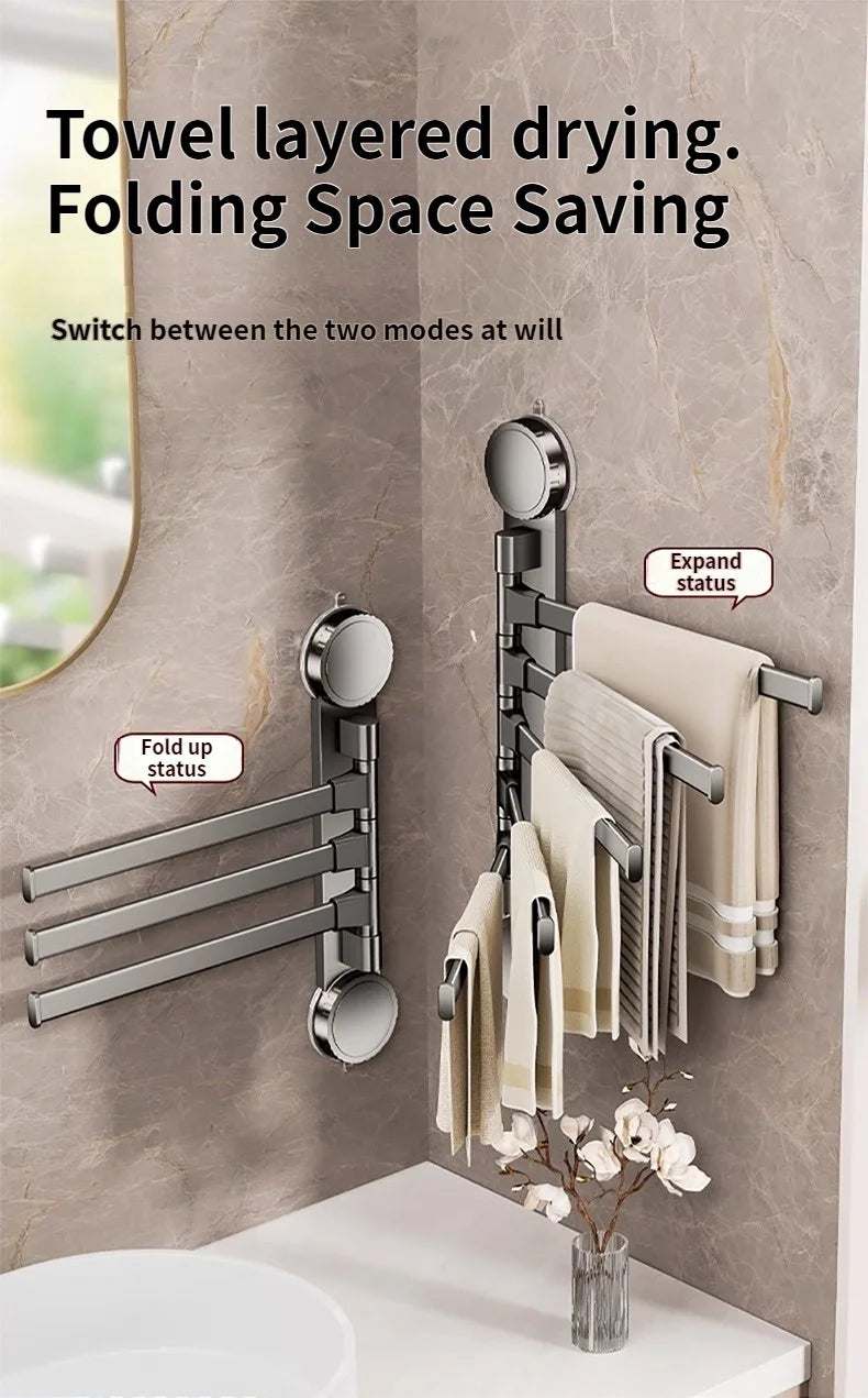 No Need To Drill Suction Cup rotating towel rack multi-bar folding rack towel rack Bathroom bath towel rack Kitchen storage rack