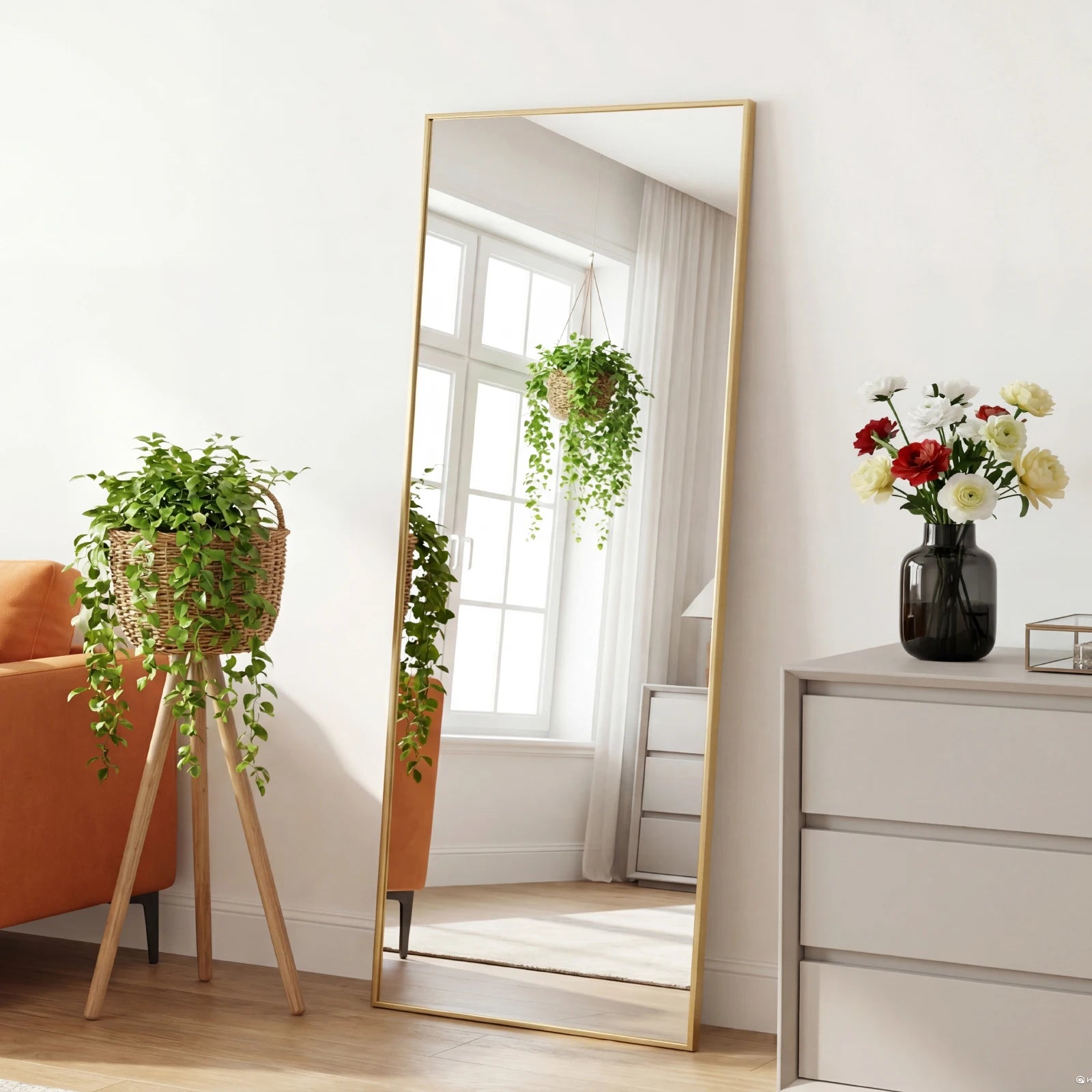 JHK 56"x21" Mirror with Aluminum Alloy Frame Full Length Mirror with Stand Floor Body Wall-Mounted Mirrors For Bedroom Bathroom