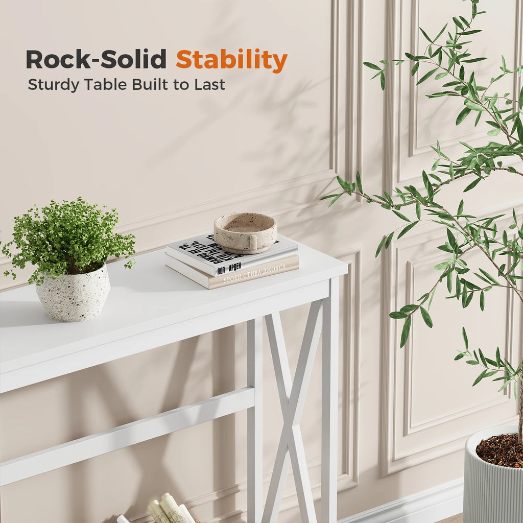 JHK 40IN Modern 2-Tier Console Table with Metal X-Frame Wood Entryway Table 200 lbs Capacity Hallway Table for Living Room Foyer