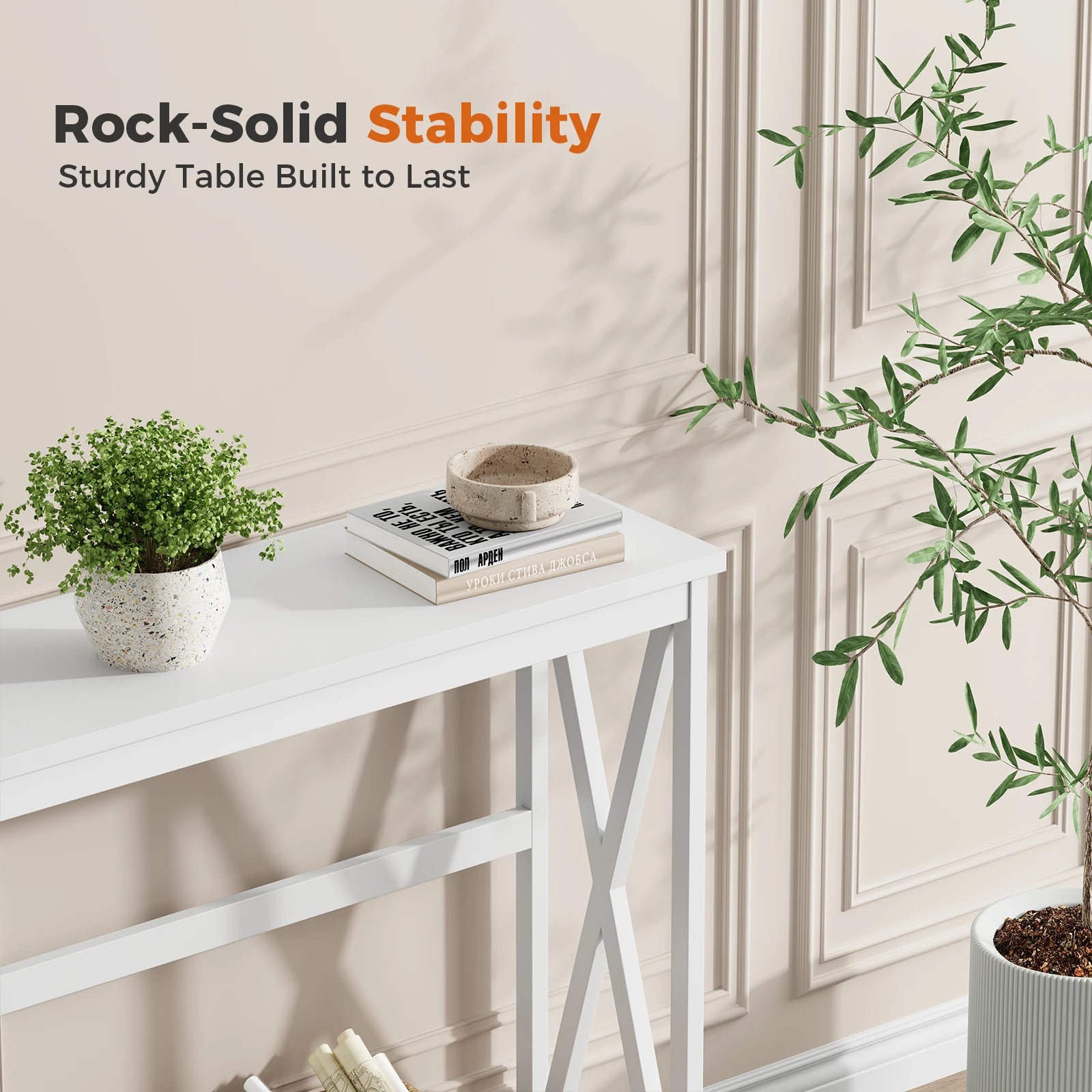 JHK 40IN Modern 2-Tier Console Table with Metal X-Frame Wood Entryway Table 200 lbs Capacity Hallway Table for Living Room Foyer