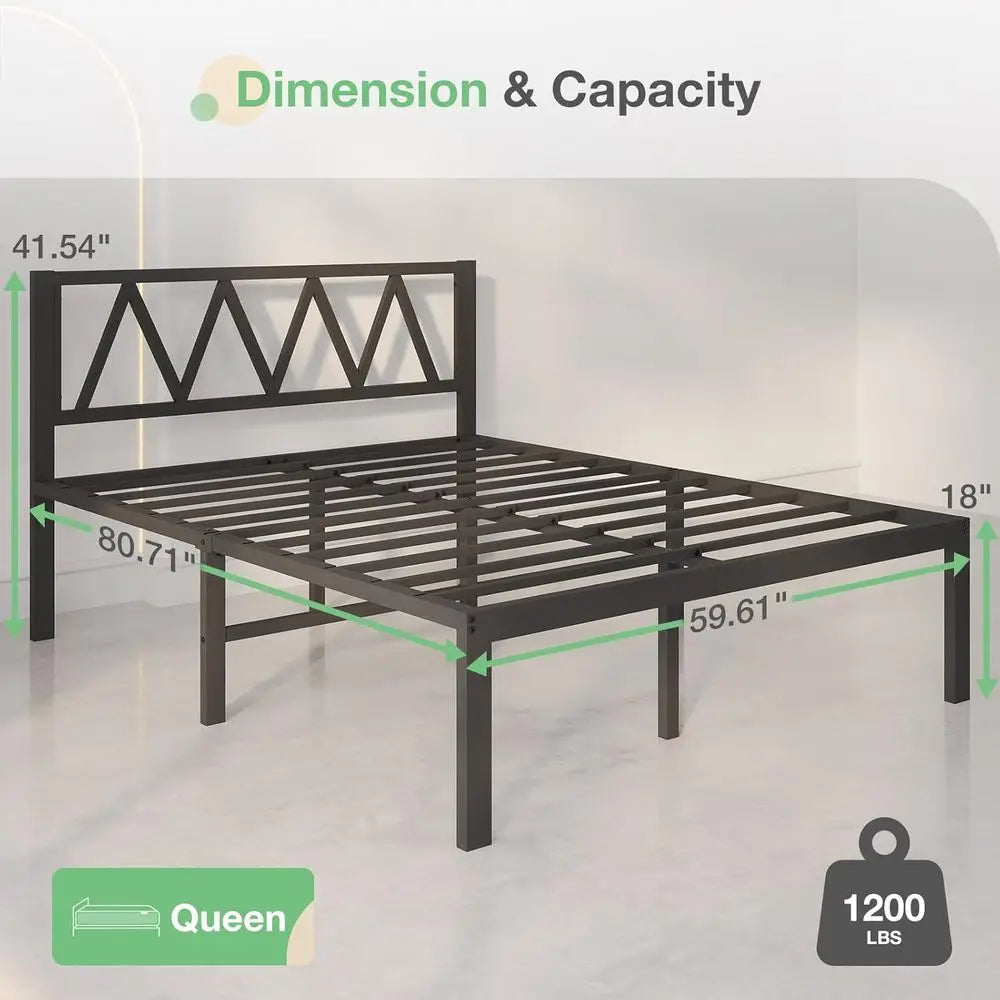 Novilla 18 Inch Queen Bed e with board, Metal Platorm Bed e, Queen Size Bed e No Box Spring Needed, Easy Assembly, Black