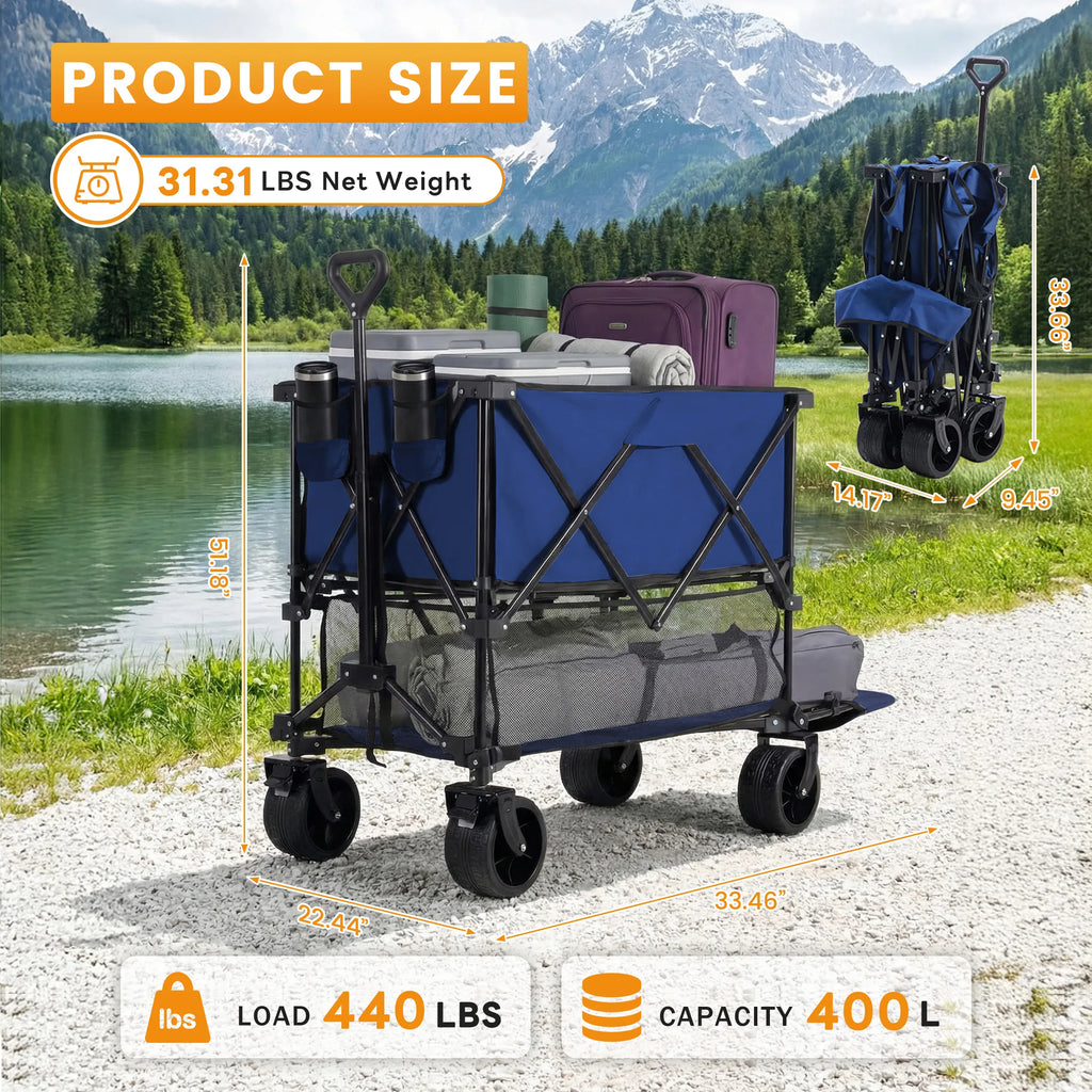 JHK Outdoor Wagons Cart Double Decker 440 lbs Large Capacity Collapsible Foldable Garden Beach Cart for Grocery Garden Camping