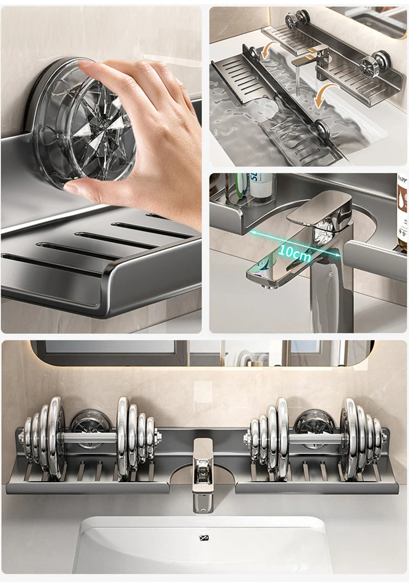 1pc Bathroom Sink Storage Rack Suction Cup Faucet Draining Rack Punch free Wall-mounted Toiletries Shelf Bathroom Organizer