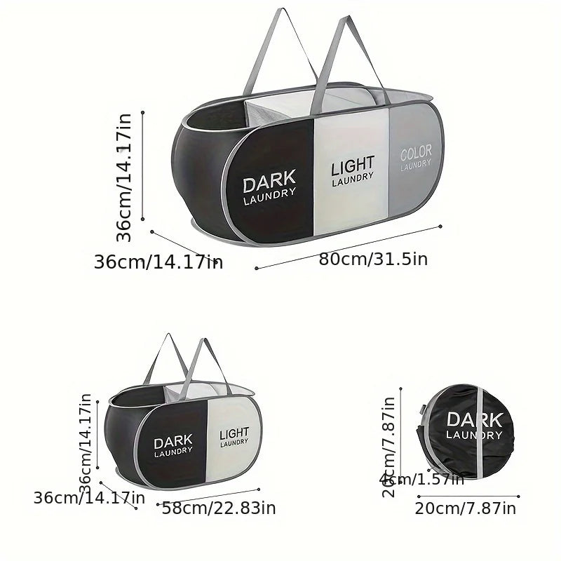 1pc Folding Classified Laundry Basket Breathable Separated Dirty clothes Storage Basket with Handle Large Capacity Laundry Bag