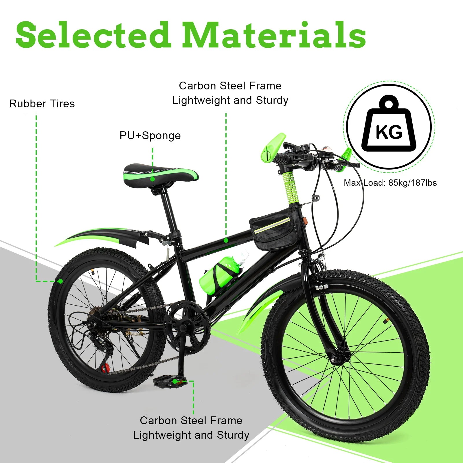 20" Mountain Bike 7 Speeds Kids Bicycle Dual-Disc Brakes Unisex Children's Bicycle Height Adjustable MTB Boys Girls Riding Bike