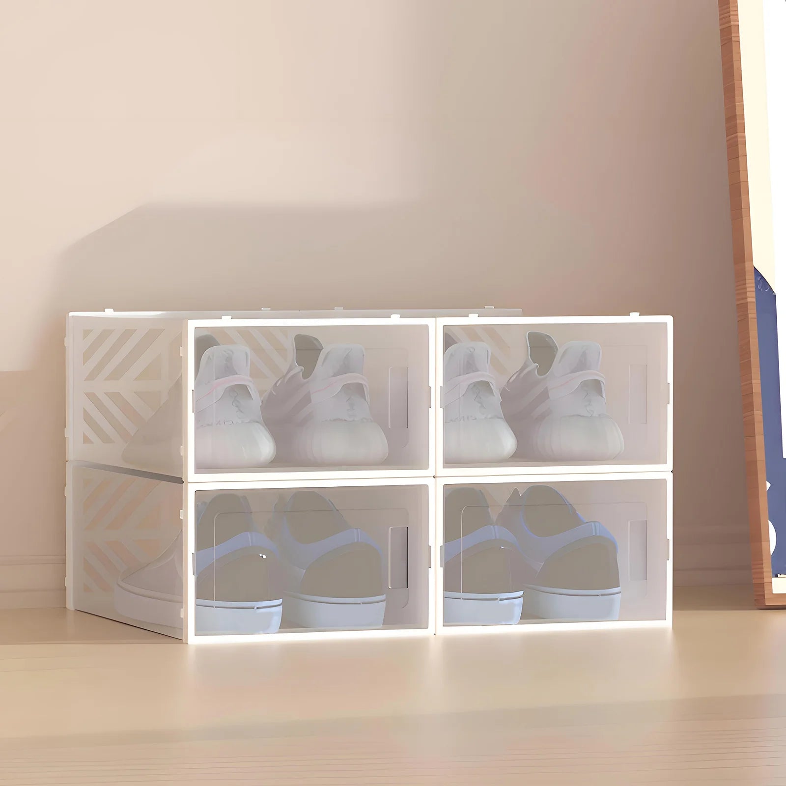 20 Pcs Shoe Storage Box Transparent PP Plastic Shoe Cabinet Moisture & Dust Proof Modern Organizer Black/White