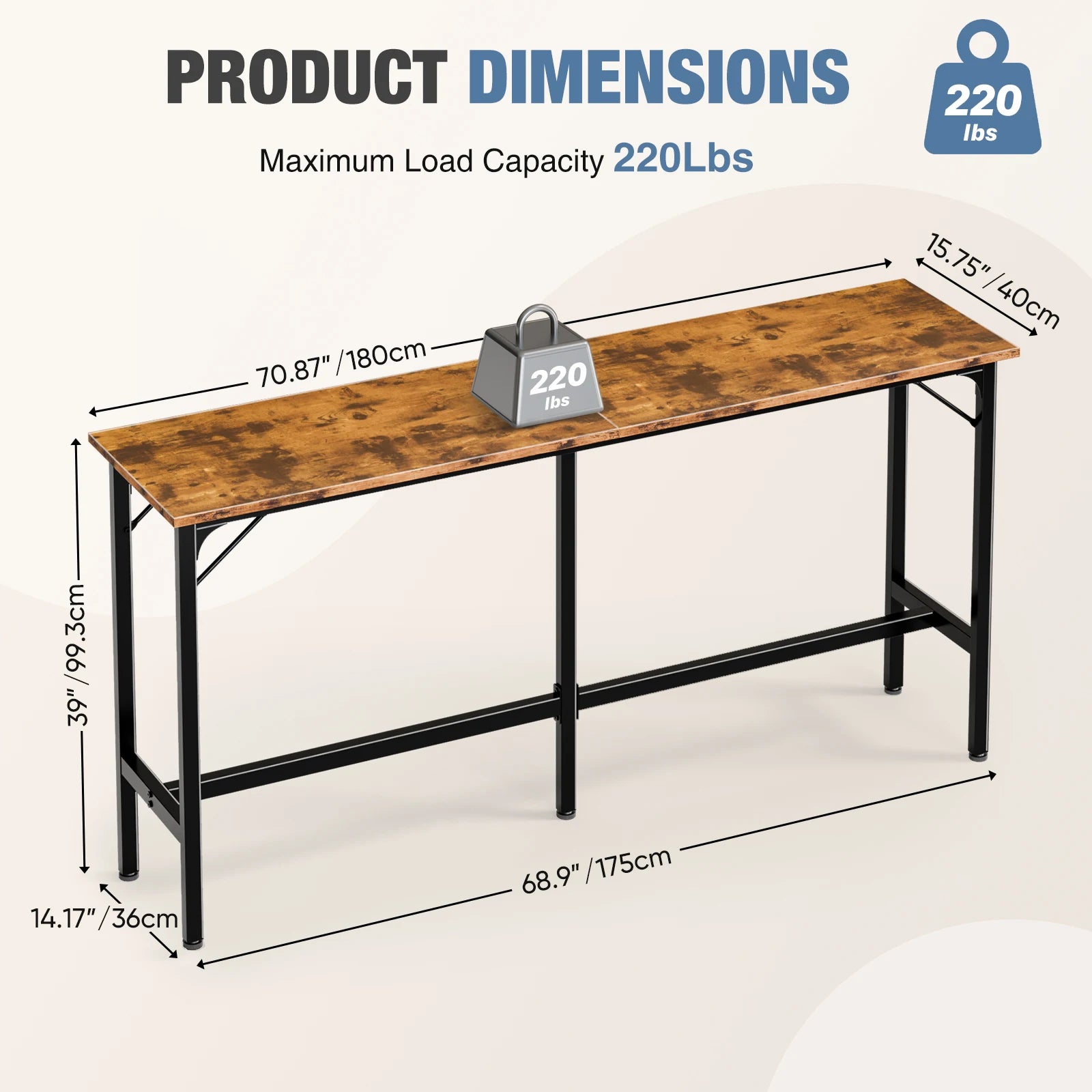 JHK 71IN Rectangular High Top Coffee Table Counter Height Bar Table Side Table Standing Desk Dining Table For Living Room