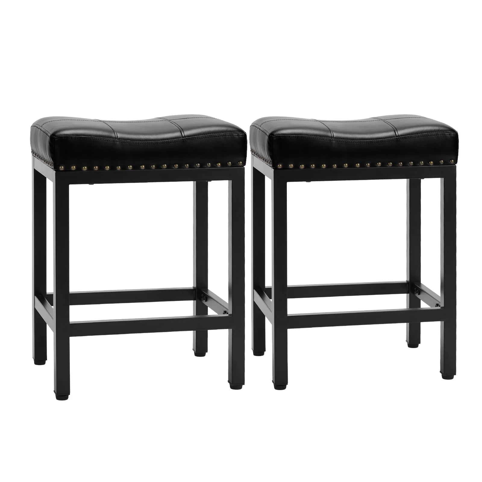 JHK Bar Stools Saddle-Style Pu Leather Upholstered Chair Counter Height Bar Stools with Metal Base Saddle Stools For Kitchen