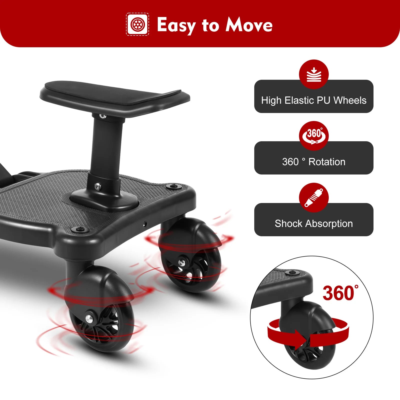 Universal 2-in-1 Stroller Board And Seat Pram Pedal Adapter for Kids - Detachable Safety Ride Board for Pushchair with 25kg Load
