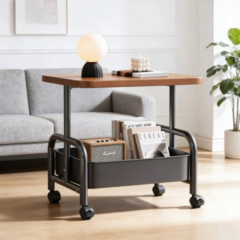  Rolling Laptop Desk & Storage Table - Double-Tier Mobile Stand with Basket, Perfect as Sofa Side Table or Bedroom Nightstand