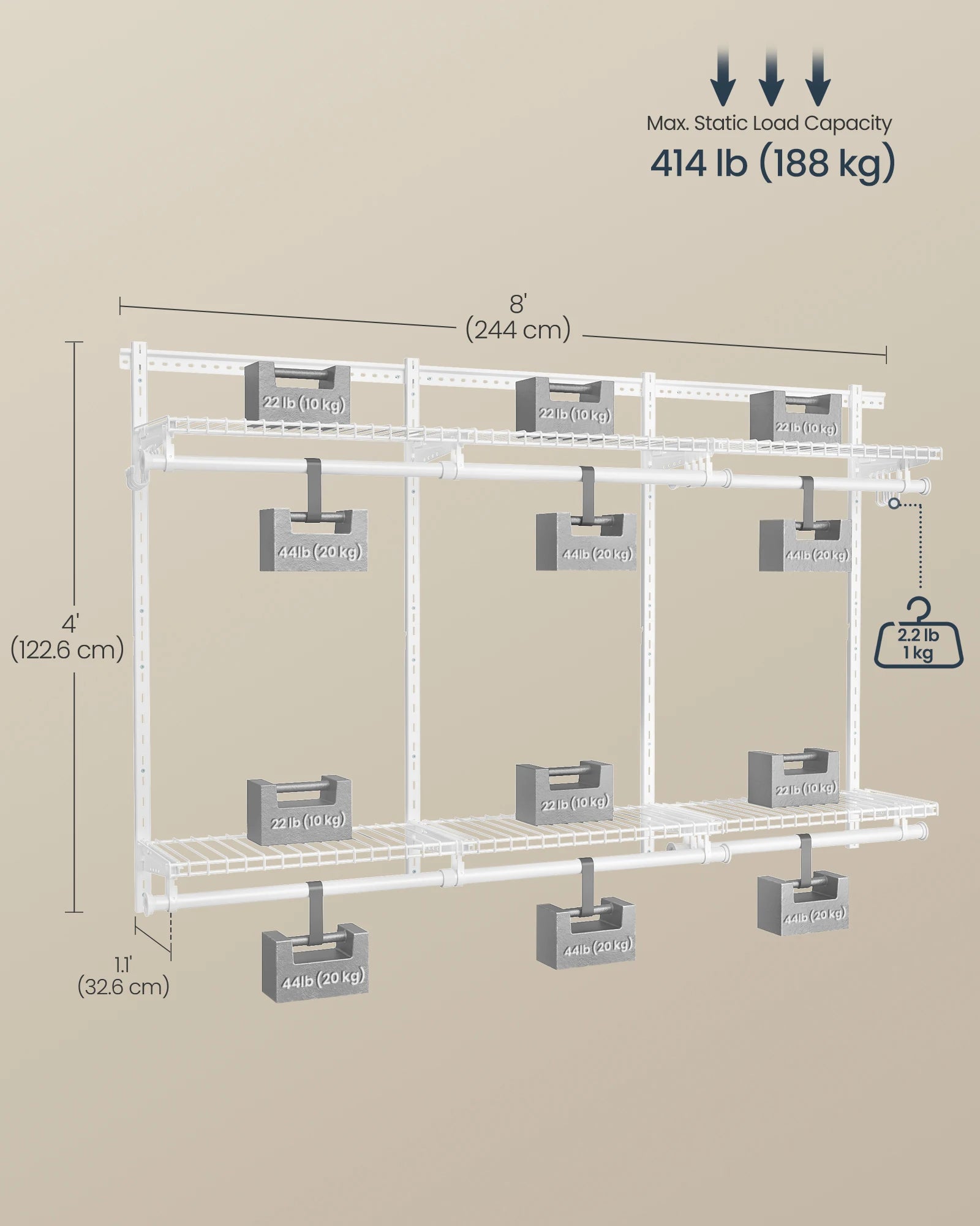SONGMICS HOME Closet System, Closet Insert Organizer, 4-6 ft, Adjustable Metal Shelving Unit with 6 Hanging Rods, 6 Shelves, and