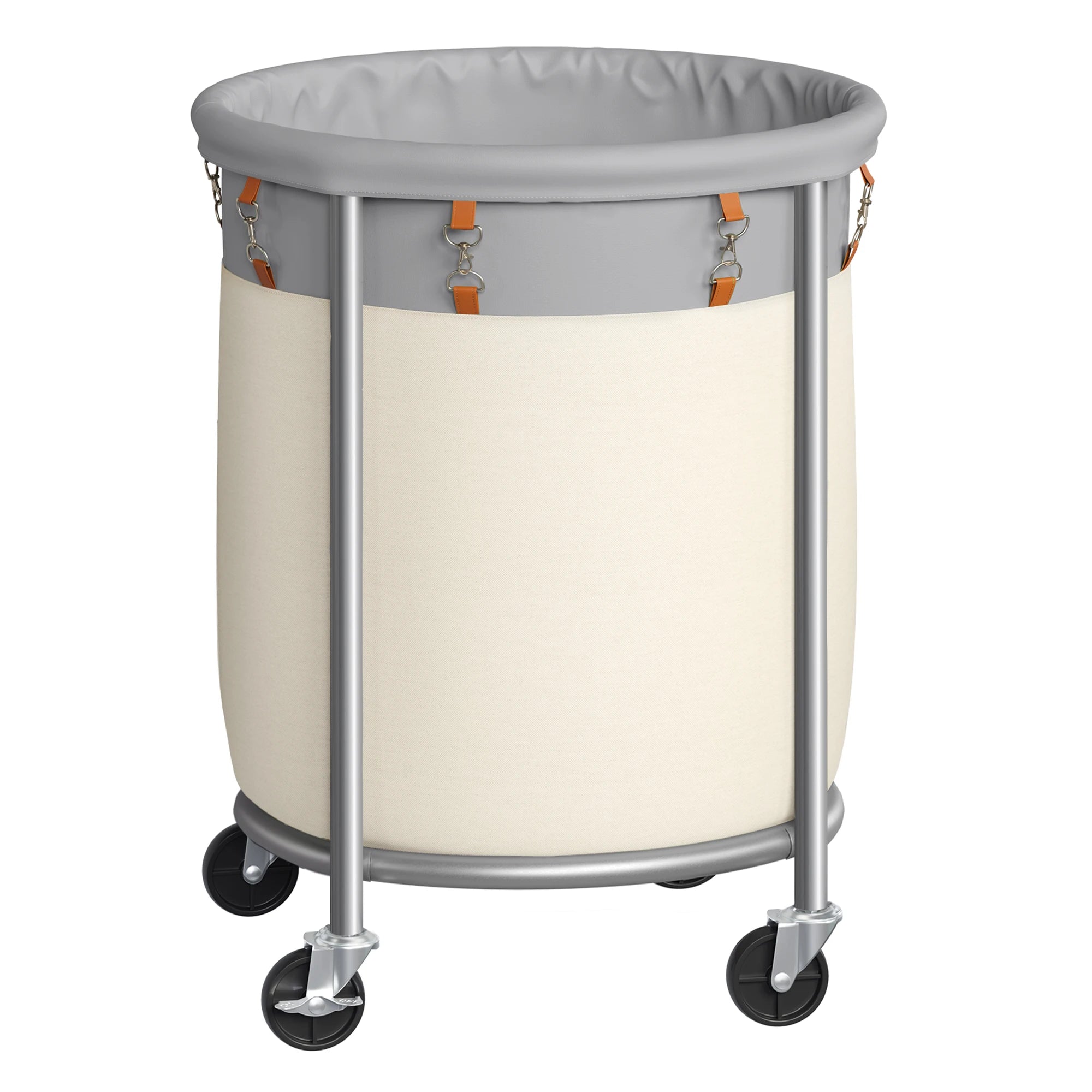 SONGMICS 29-Gallon (110 L) Laundry Basket with Wheels, Rolling Round Heavy-Duty Laundry Hamper Cart with Steel Frame and Removab