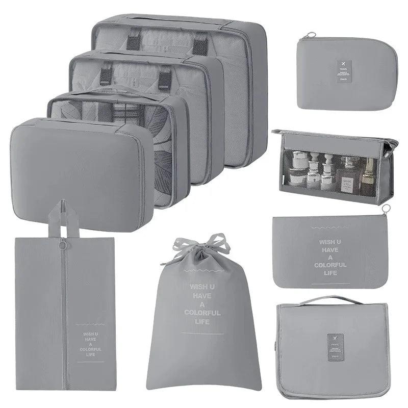 7/8/9/10 Pcs Set Travel Organizer Storage Bags Suitcase Packing Cubes Set Cases Portable Luggage Clothes Shoe Tidy Pouch Folding