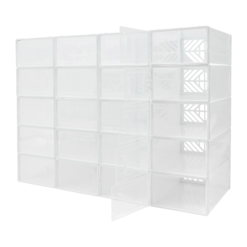 20 Pcs Shoe Storage Box Transparent PP Plastic Shoe Cabinet Moisture & Dust Proof Modern Organizer Black/White