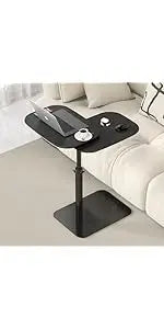 Adjustable C-Shaped Side Table with Swivel Top - Multi-Height End Table for Couch, Bed, Bathtub & Living Room