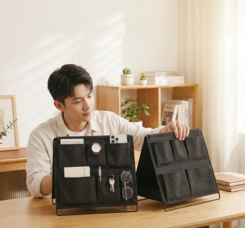 1pc Office Desk Storage Rack Multi-pocket Item Organizer Pen Holder Desktop Neat Foldable Storage Pocket Save Space