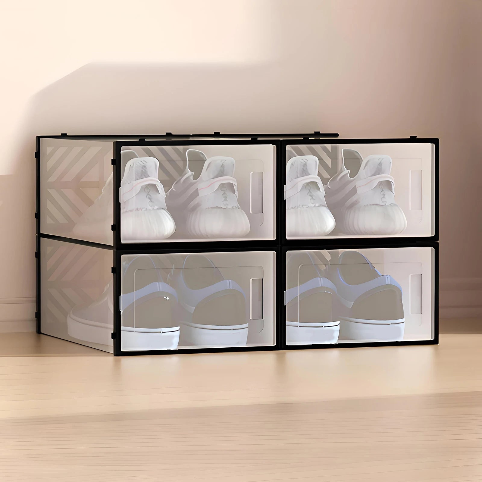 20 Pcs Shoe Storage Box Transparent PP Plastic Shoe Cabinet Moisture & Dust Proof Modern Organizer Black/White