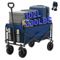 JHK 102L Heavy Duty Collapsible Wagon Cart Utility Folding Wagon with Wheels 330 lbs Weight CapacityFlexible Handle for Camping