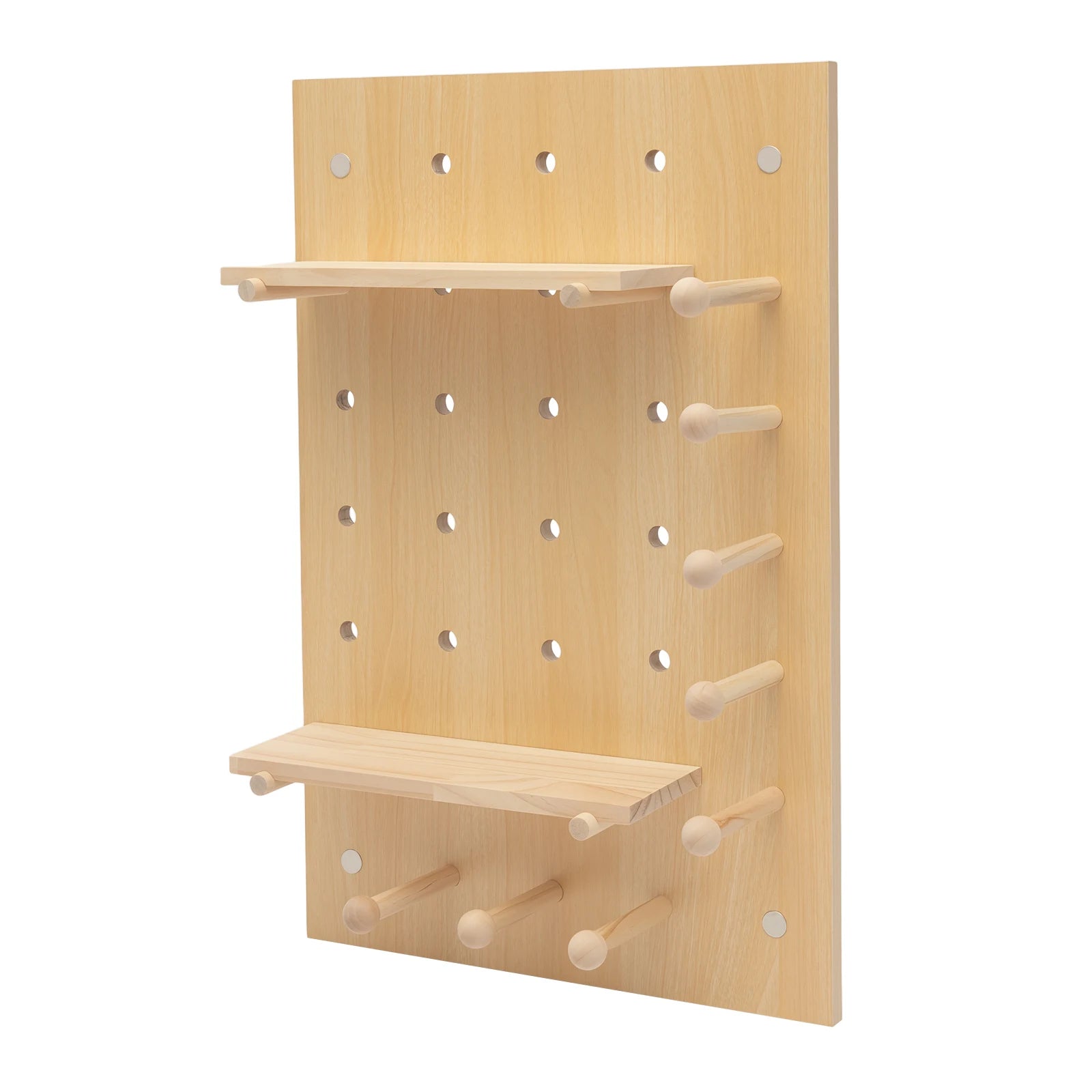 Wall Mount Wood Pegboard, Natural Wood Storage Display Shelf Wall Organizer, Kitchen Office DIY Tool Board Panel Rack Load 10kg
