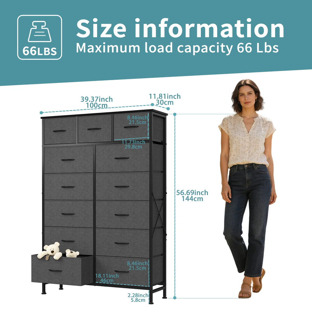 JHK Living Room 13 Fabric Drawers Cabinet Storage Organizer Cabinet Adjustable Feet Steel Frame Assembly Closet For Furniture