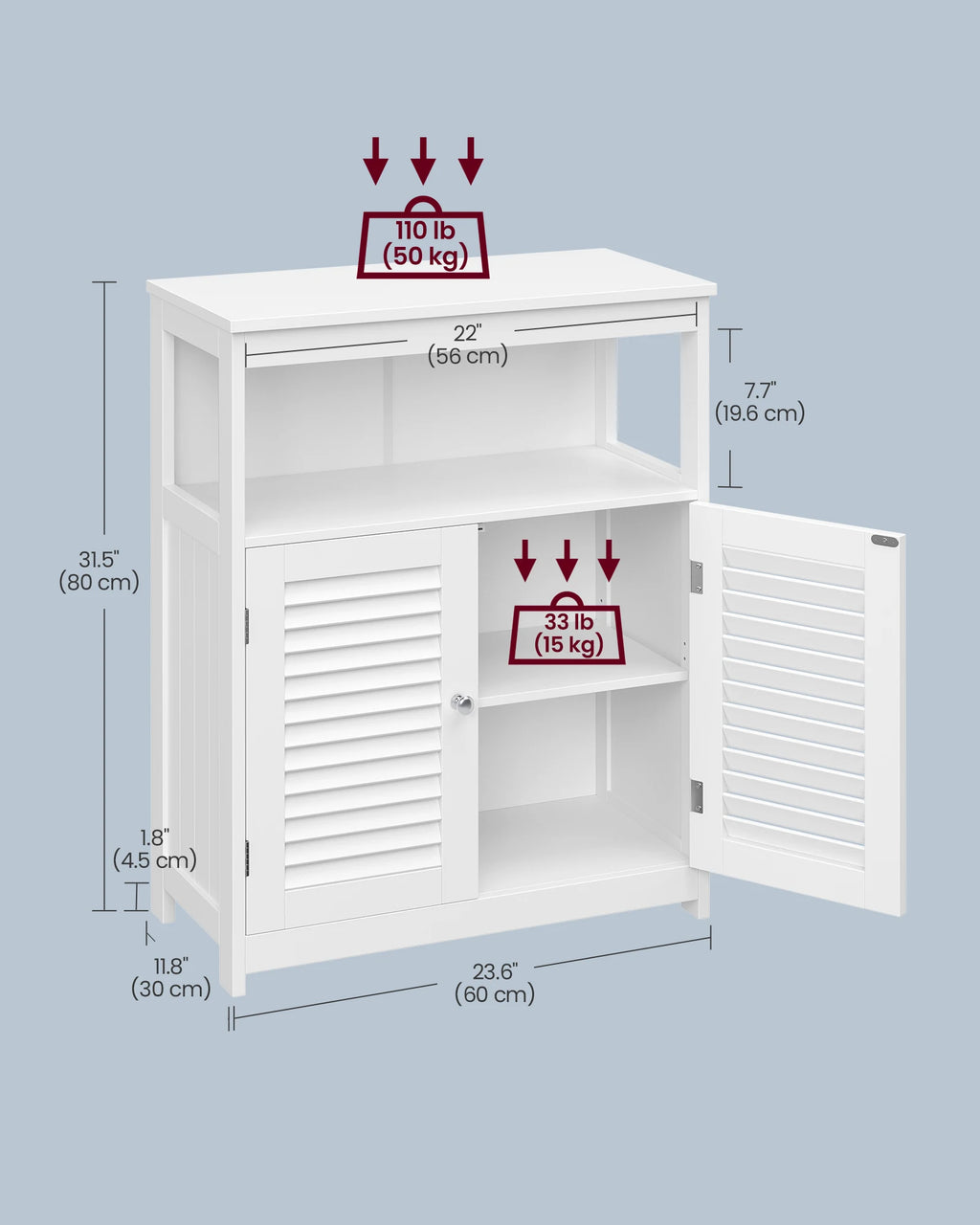 VASAGLE Floor Storage Cabinet, Freestanding Storage Unit with Double Shutter Doors and Adjustable Shelf, for Living room