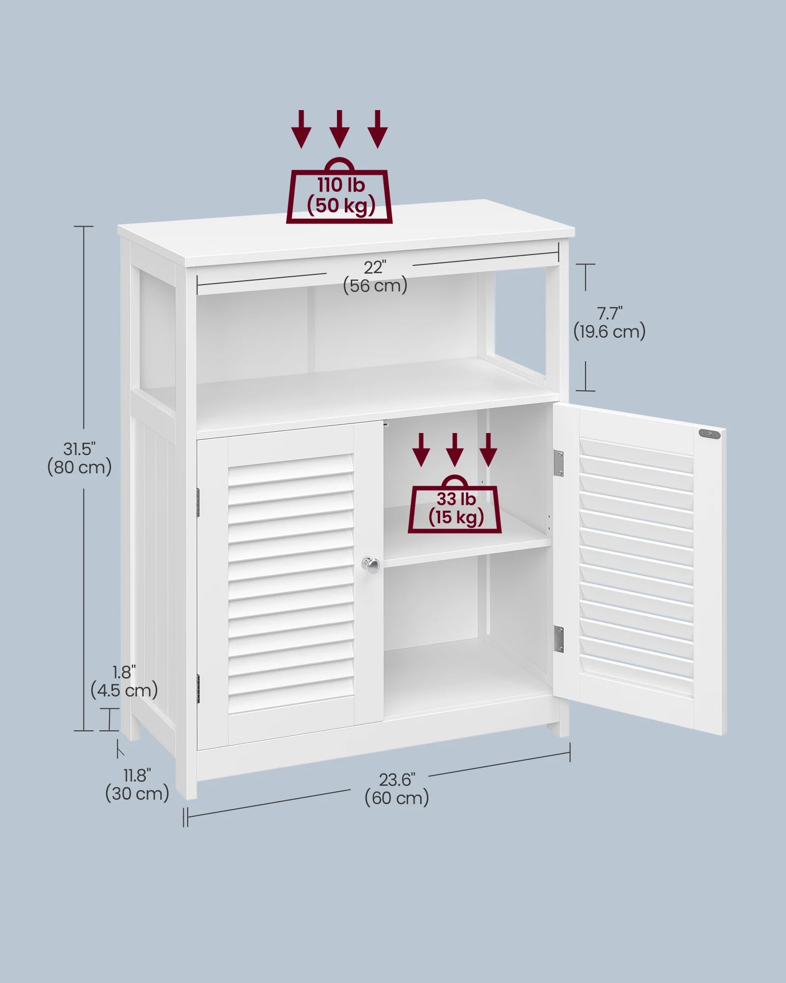 VASAGLE Floor Storage Cabinet, Freestanding Storage Unit with Double Shutter Doors and Adjustable Shelf, for Living room
