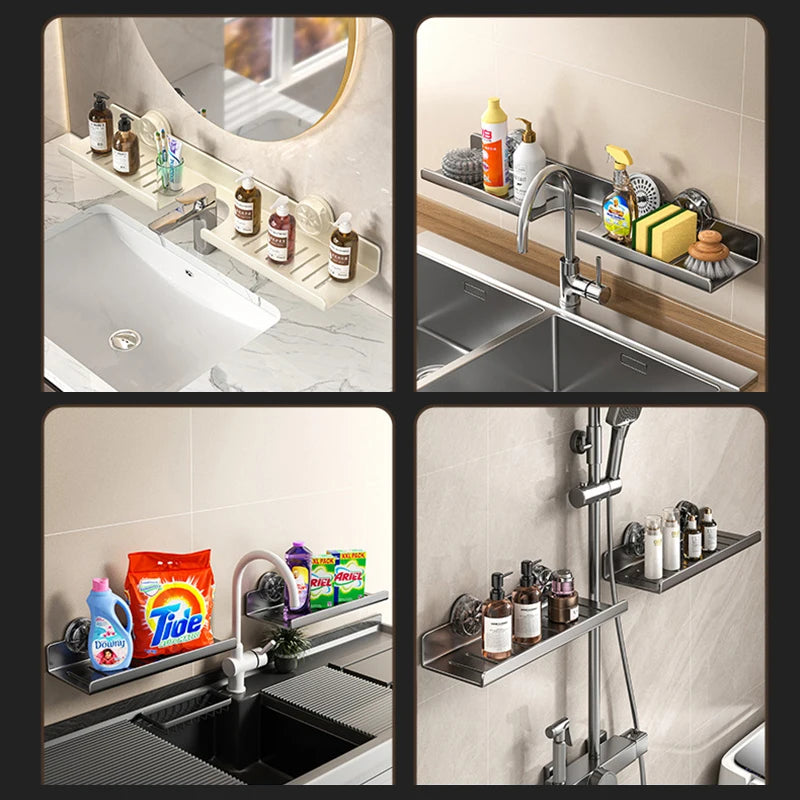 1pc Bathroom Sink Storage Rack Suction Cup Faucet Draining Rack Punch free Wall-mounted Toiletries Shelf Bathroom Organizer