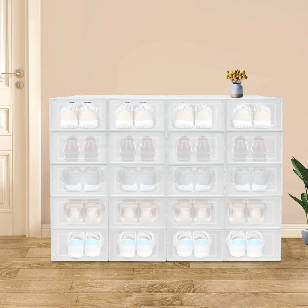 20 Pcs Shoe Storage Box Transparent PP Plastic Shoe Cabinet Moisture & Dust Proof Modern Organizer Black/White