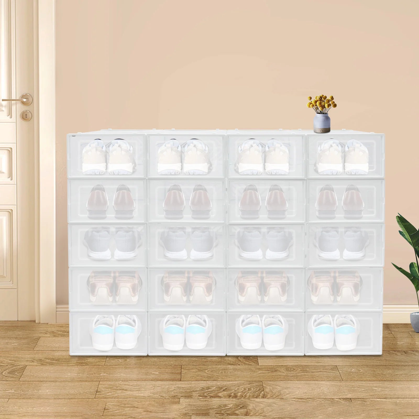 20 Pcs Shoe Storage Box Transparent PP Plastic Shoe Cabinet Moisture & Dust Proof Modern Organizer Black/White