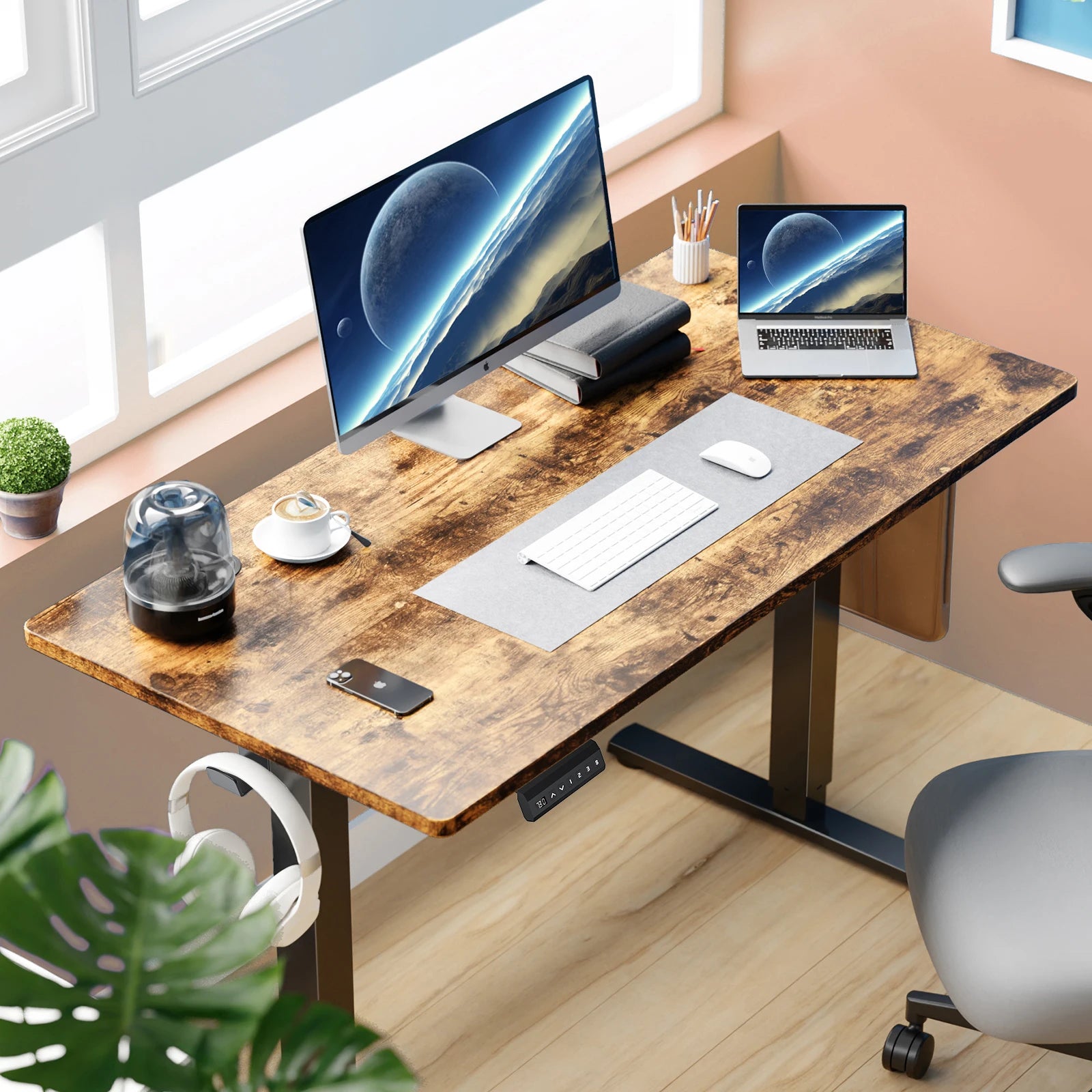 JHK 63x24 Inch Electric Standing Desk Ergonomic Height Adjustable Stand Up Sit Stand Computer Workstation Work Table For Office