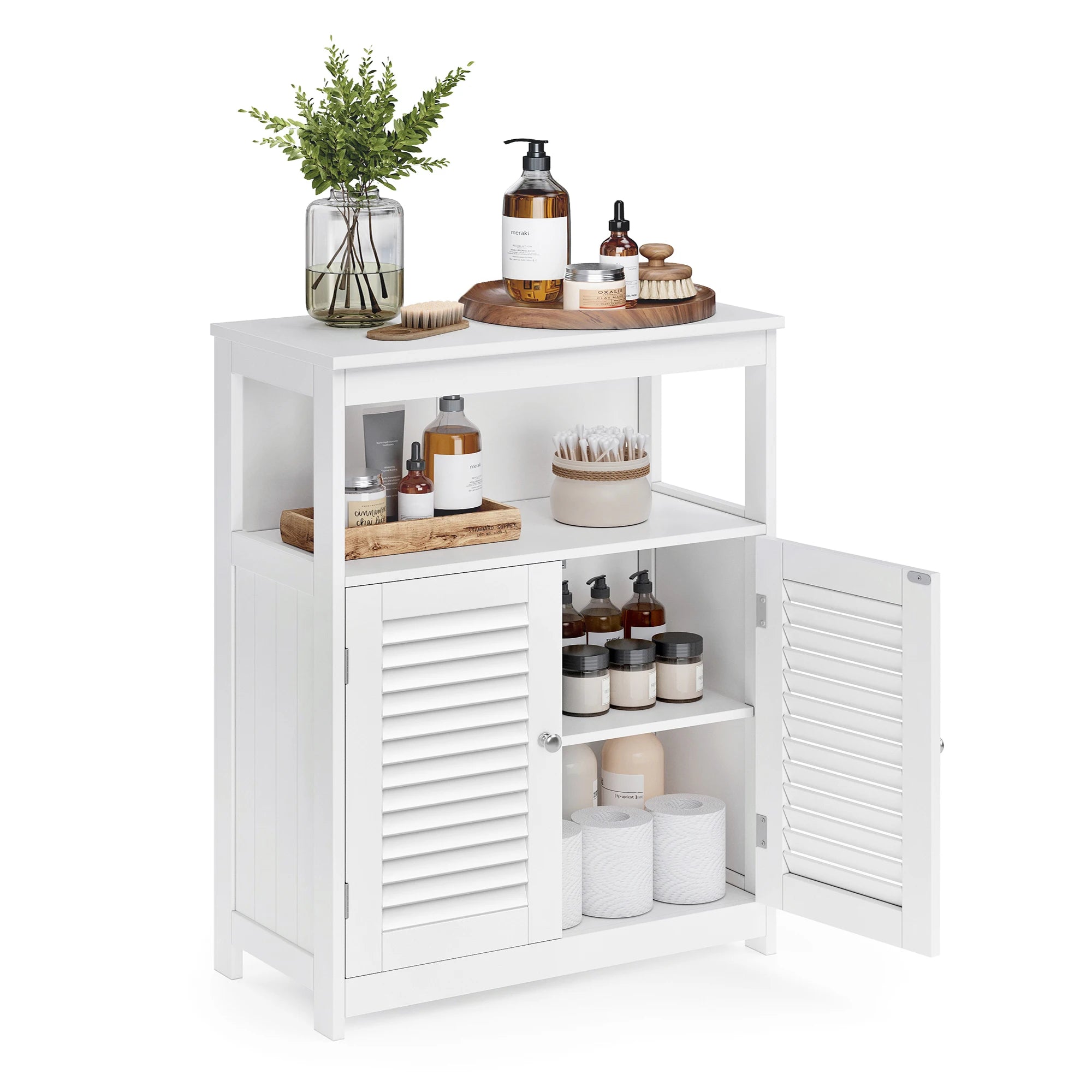 VASAGLE Floor Storage Cabinet, Freestanding Storage Unit with Double Shutter Doors and Adjustable Shelf, for Living room